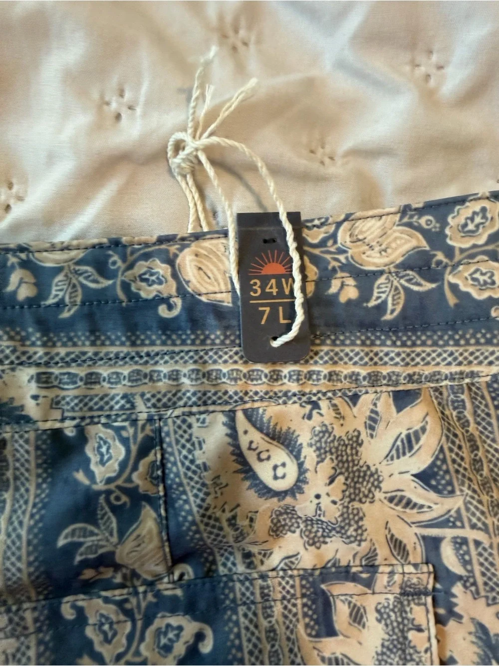Faherty Blue and White Paisley Hybrid Shorts